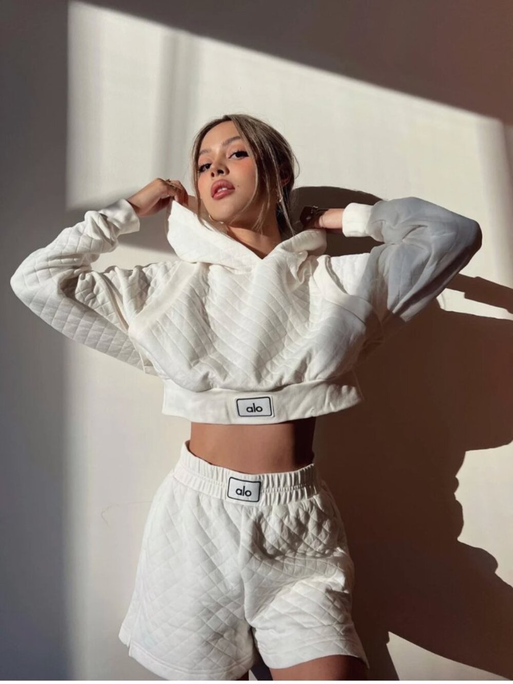 Alo Yoga Arena Quilted Boxing Shorts White Womens S